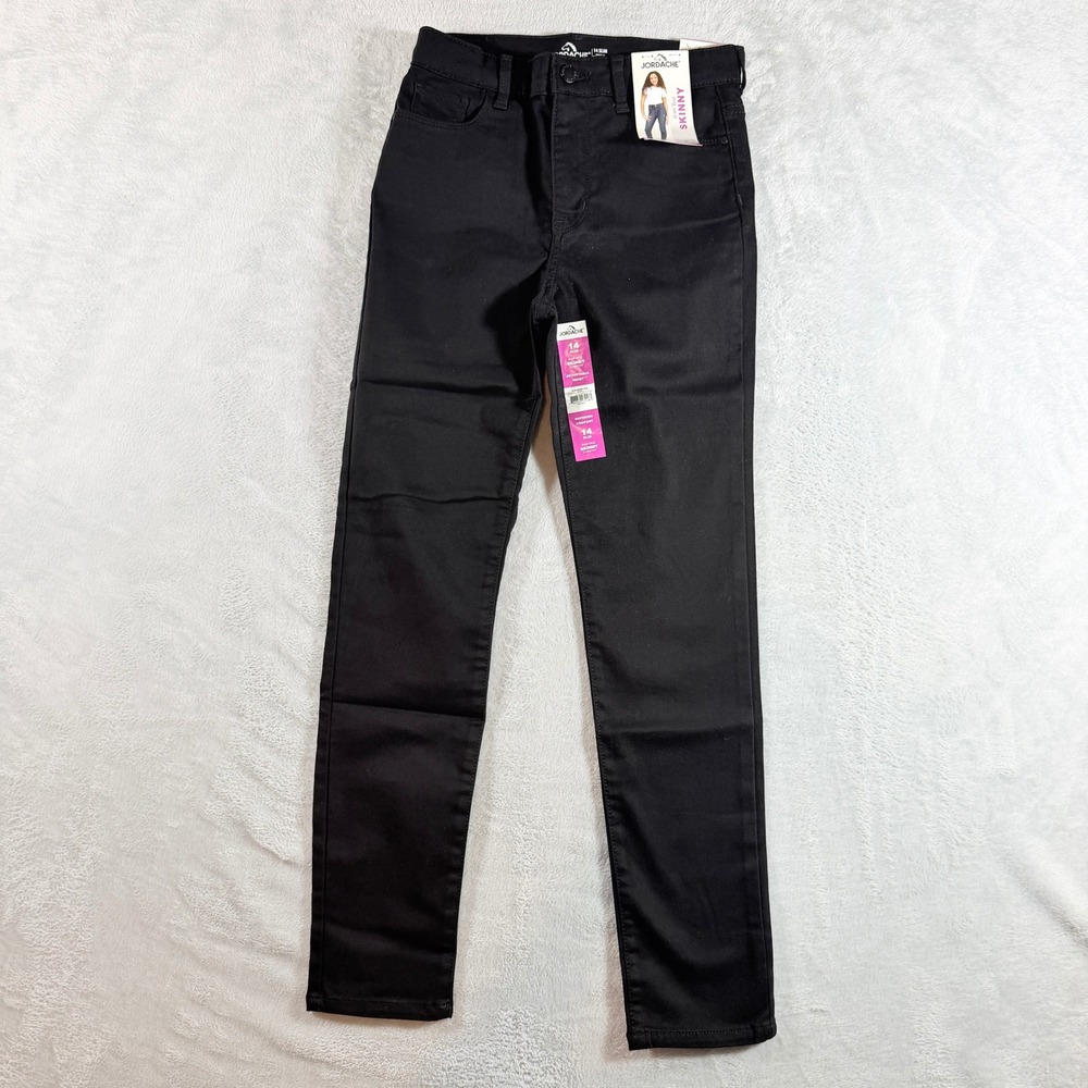 Jordache Girls High Rise Skinny Stretch Jeans Black Size 14 Slim NWT